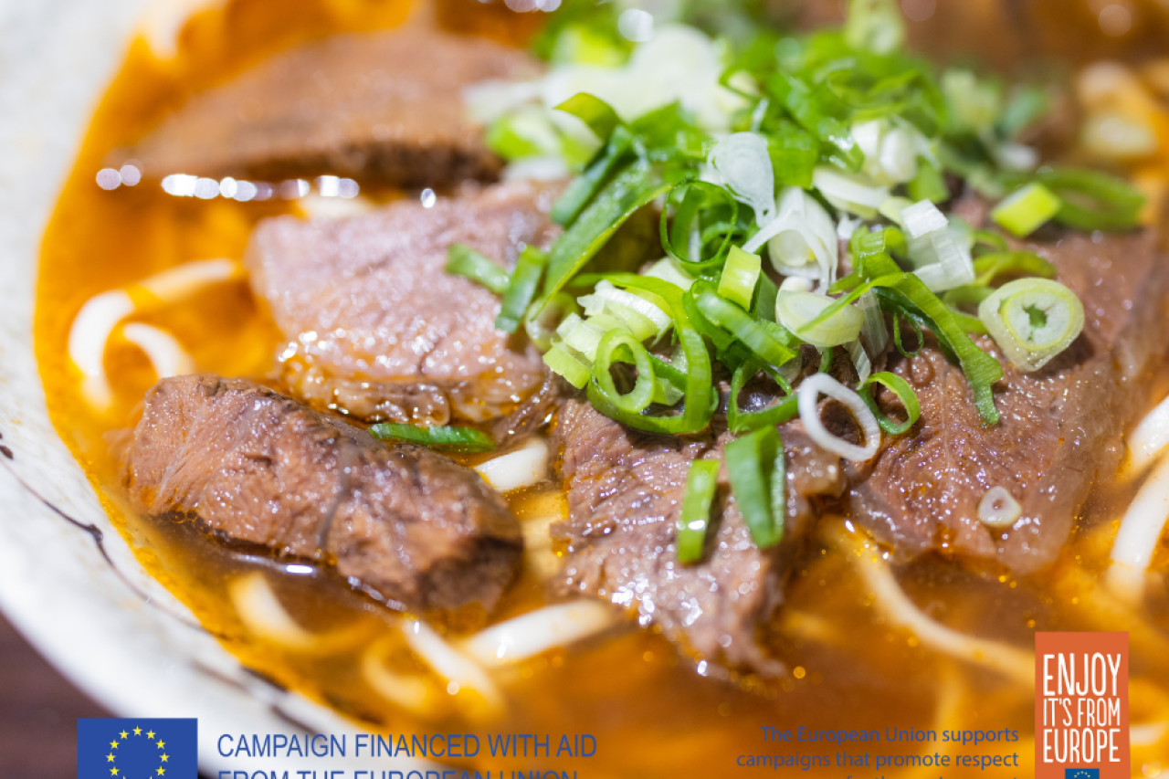 Beef Noodle Soup with European extra virgin olive oil from Cyprus